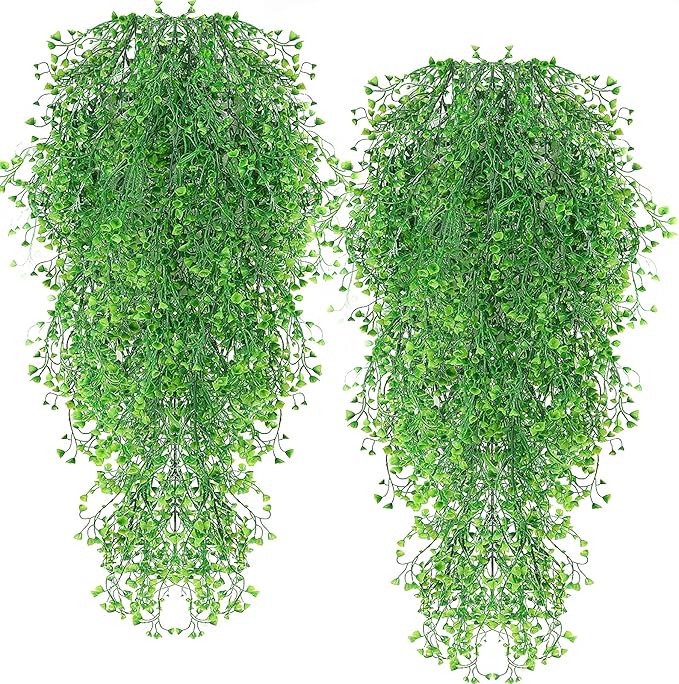 RECUTMS 4Pcs Artificial Hanging Plants Faux Hanging Greenery Ivy Decor Artificial Hanging Vines Plastic Plants for Indoor Outdoor Wall Home Garden Wedding Party Decor(Green 4P)