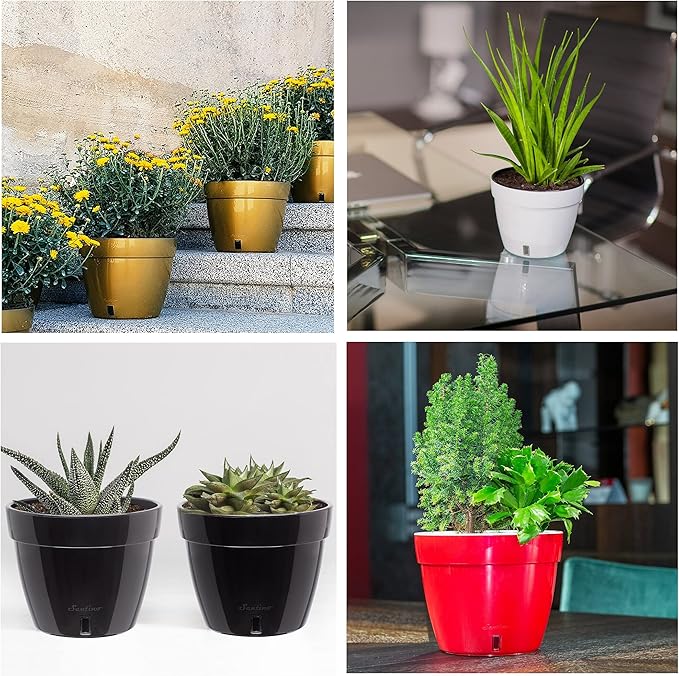 Santino AST 7.1 Inch Self Watering Planter Green-Gold/White Set of 3 for Indoor Plants