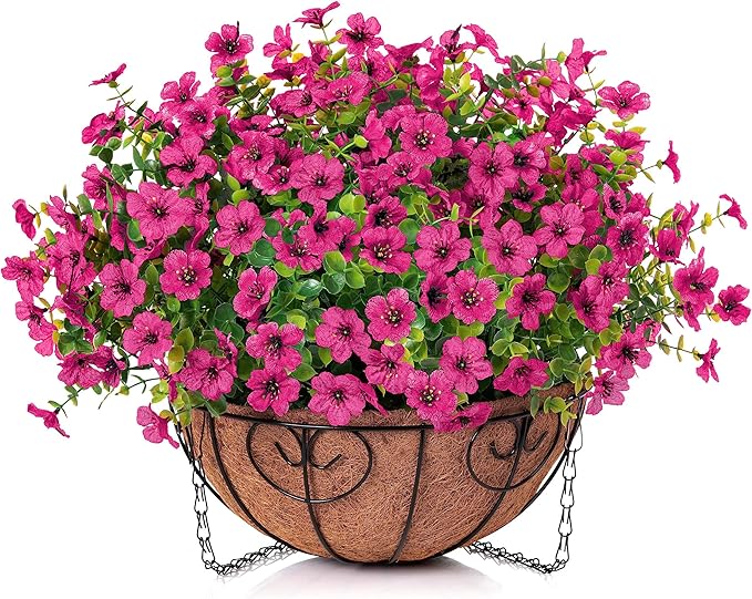 HyeFlora Artificial Fake Hanging Plants Flowers Basket for Outdoor Outside Porch Summer Decoration, Faux Silk Hotpink Dasiy UV Resistant Realistic in Planter for Home Patio Garden Yard