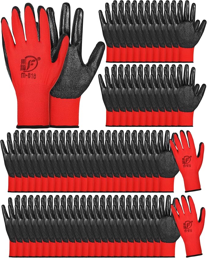 Potchen 72 Pairs Gardening Work Gloves Bulk for Men Women, Rubber Coated Garden Multipack Safety Construction Glove