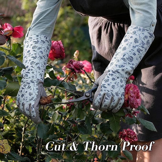 KAYGO Gardening Gloves for Women Long Sleeve, Light Protective Gloves for Yard and Outdoor Work, Best Garden Gifts for Gardener,Gray,Large