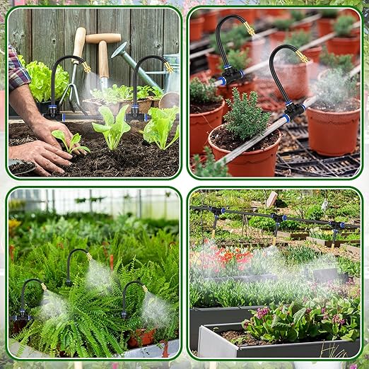 MorningRo 49 ft Drip Irrigation Kit, 5/16" Tube Automatic Watering System with 16pcs 360° Adjustable Brass Nozzles, Water Saving DIY for Garden, Lawn, Yard, Greenhouse Plants