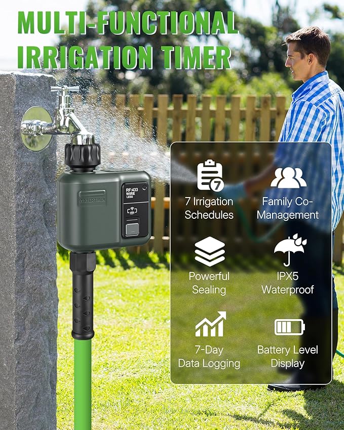 WiFi Water Timer for Garden Hose, Sprinkler Timer 1 Zone, Smart Hose Water with WiFi Irrigation Controller,Voice Control RF433 Automatic Irrigation System/Rain Delay/Manual Watering D31WT06
