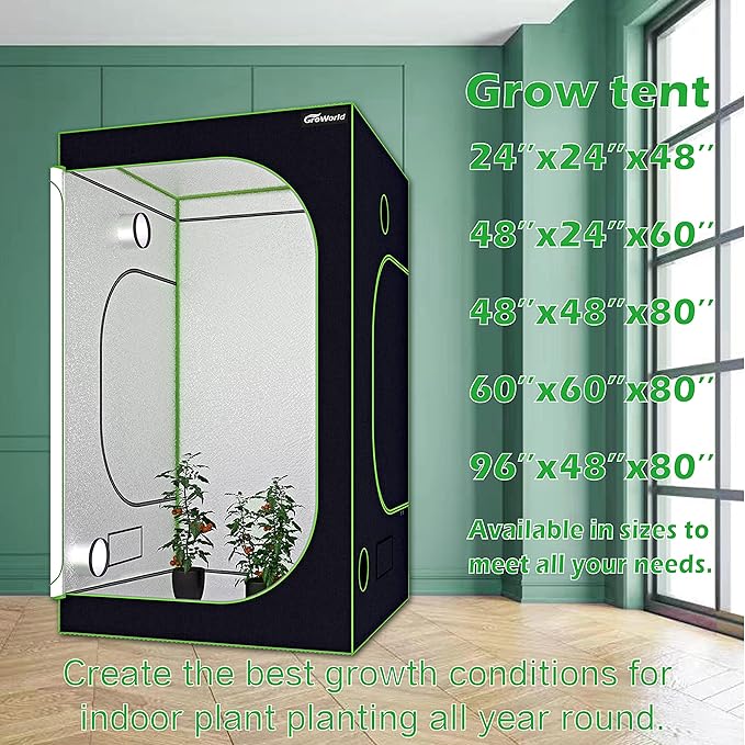 Grow Tent Kit, 24"x24"x48" Greenhouse Tent with 19mm Poles, High Reflective 600D Mylar Hydroponic Tent with Observation Windows for Indoor Plant Growing (Black, 24"x24"x48")
