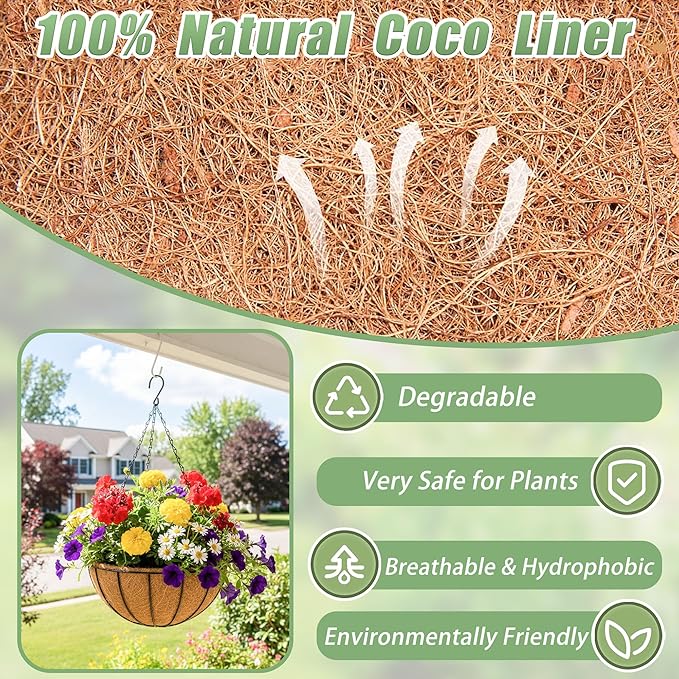4 Pack 12 Inch Hanging Baskets for Plants Outdoor Metal Hanging Planters Round Hanging Flower Pots with Coco Coir Liner Plant Holder for Outdoor Patio Garden Balcony Decor - Watermelon