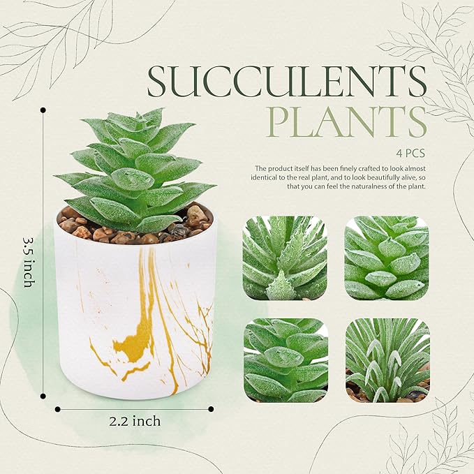 Der Rose Set of 4 Succulents Plants Artificial Mini Fake Succulents Plants for Office Desk Accessories for Women Home Decor(Green)