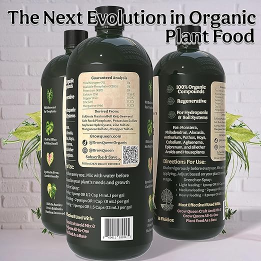 Organic Liquid Indoor Plant Food, Houseplant, Tropical & All-Purpose Indoor Plant Fertilizer, Organic Liquid Fertilizer 5-5-5 with Sea Kelp, 8oz Treats 50 Gallons