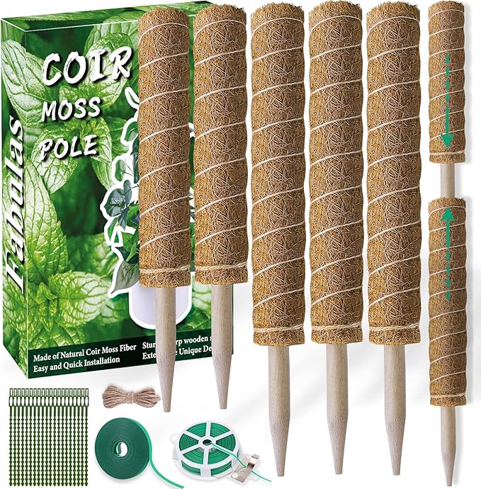 Fabulas Moss Pole 58.7 Inch - Monstera Plant Support 5 Pack, 17.5" and 12" Plant Stakes for Indoor Plants Coco Coir Moss Pole Sticks for Climbing Potted Live Plants, Pothos, Philodendron