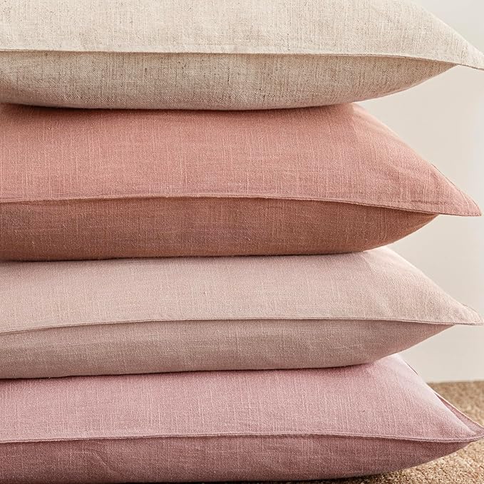 Foindtower Pack of 2, Decorative Linen Soild Throw Pillow Covers Soft Accent Euro Cushion Case Boho Farmhouse Pillowcase for Chair Couch Sofa Bedroom Living Room Home Decor 22 x 22 Inch Coral Pink