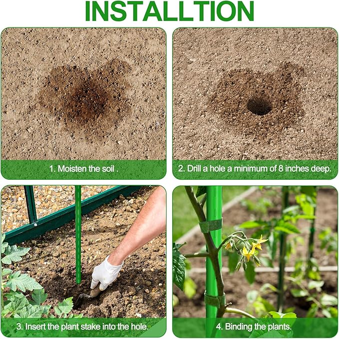 WAENLIR Garden Stakes 57 inch 4.8ft Sturdy Tomato Stakes, Plant Stakes for Outdoor Plants, Metal Plant Support Sticks for Gardening, Pack of 50