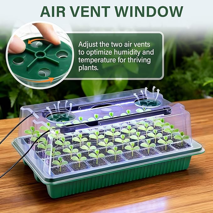 Seed Starter Tray with Grow Light, 2 Pack - 80 Cells Indoor Seeding Kit with Adjustable Humidity Dome, 10 Brightness Levels & Timer & Soil Hygrometer & Seedling Tools, All-in-readiness Seeding Kit