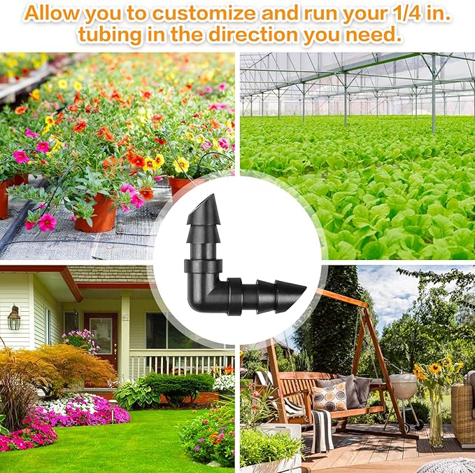 Gardrip Drip Irrigation Elbow Fittings：50 Pieces Barbed Elbow Irrigation Parts with Sharp End Fits for 1/4 Inch Irrigation Tubing Drip Line Elbow Connectors for Garden Lawn Irrigation System