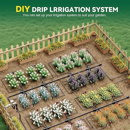 Drip Irrigation System for Garden, 2026-Upgraded Quick Connect Garden Watering Kit All-in-One with 1/2 inch 1/4 inch Irrigation Tubing for Garden, Lawn, Greenhouse, Raised Beds (91FT)