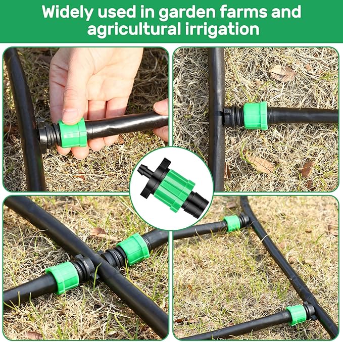 Frienda 50 Pcs Drip Tape Connector Fittings, Locks 1/4" Barb for 5/8" Drip Irrigation Fitting Kit Irrigation Tubing Connectors Tools Coupling Barbed Locking Fitting (Green)