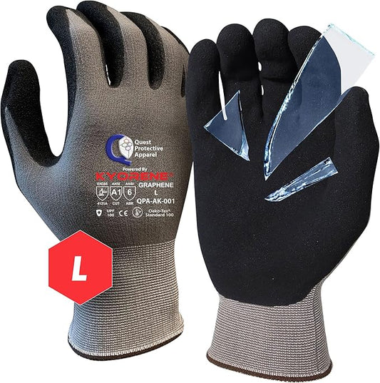 Quest Protective Apparel Cut Resistant Work Gloves (ANSI A1) – Lightweight Graphene Gloves for Gardening,DIY, Mechanical & General Handling – Breathable Grip Gloves for Men & Women – Large, Case of 72