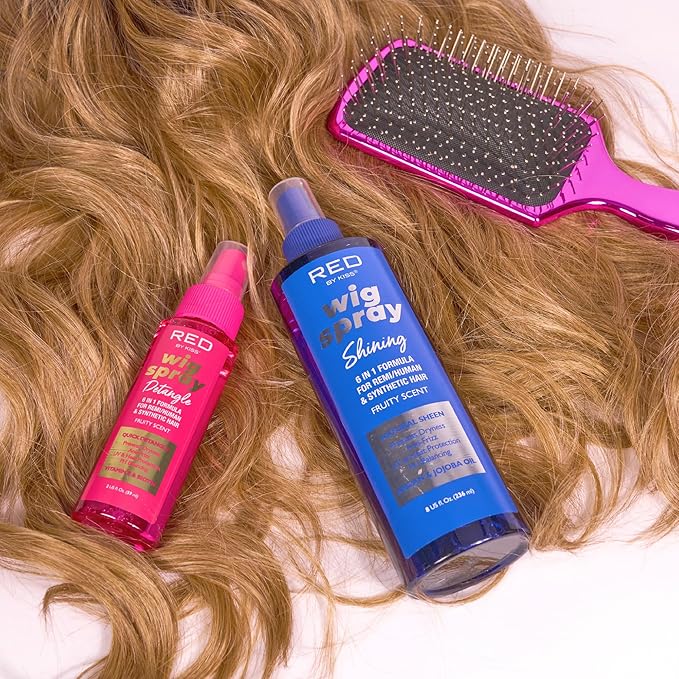 Red by Kiss Wig Spray, Extra Shine & Detangling Control for Remy, Human, Synthetic Hair, UV & Heat Protection, PH Balance & Long-Lasting Fragrance (2oz, Sheen)