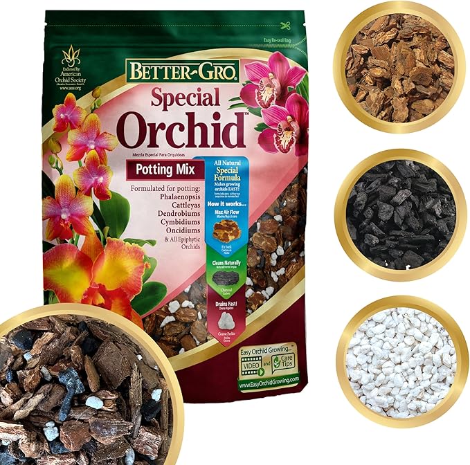 Better-Gro Special Orchid Mix - Premium Grade Orchid Bark Potting Mix, Repotting, Enhanced Drainage, Air Flow & Root Ventilation, Ideal for Phalaenopsis, Cattleyas, Dendrobiums 4 Quarts (Pack of 2)