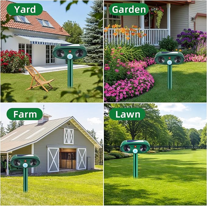 2 Pack Solar Ultrasonic Animal Repeller Outdoor - Sonic Fortress Pro Deer Repellent Weatherproof with Motion Sensor & USB Charging,Deter Cats,Squirrels,Racoons,Rabbits,Skunks Humanely for Yard Garden