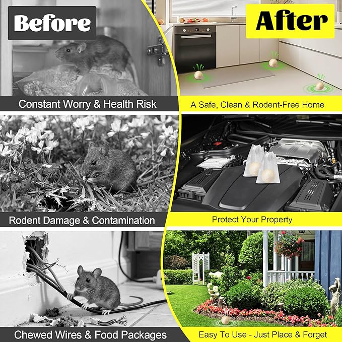 Rodent & Mice Repellent 12 PCS,Mouse Repellent Balls for Longer Lasting Scent | Indoor, Outdoor, Car Engine Protection | Mice, Rat Deterrent for Home, Garage, Attic | Pet & Kid Safe