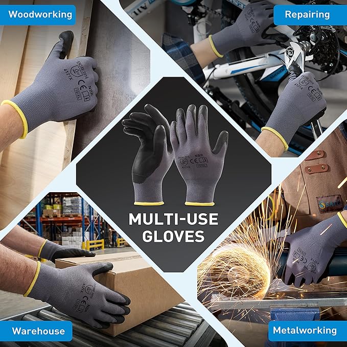S SATC Safety Work Gloves Foam Nitrile Coated Touchscreen Knit Nylon Gloves for Men & Women, Ideal for Gardening, Warehouse