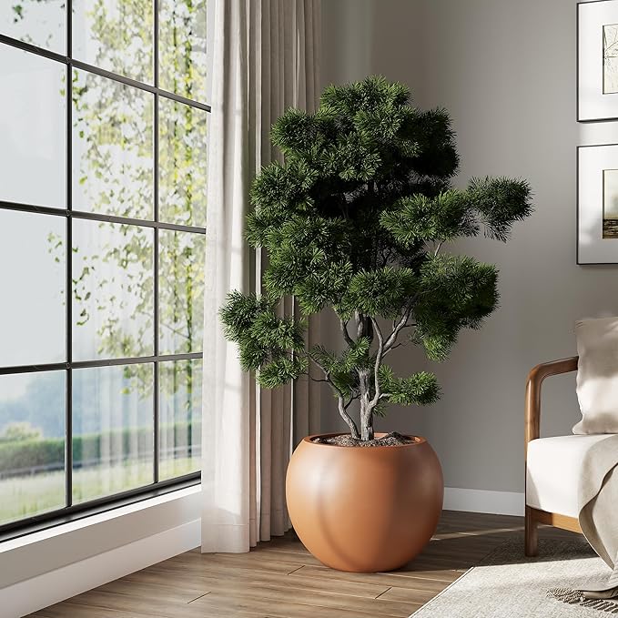 DTY Mount Sherman 16.1'' D x 13.6'' H (Pot Opening 11.8") Fiberstone Round Planter with Drainage Hole, Smooth Finishes, Weather Resistant for Indoor and Outdoor, 2 Extra Coco Mats - Terracotta, Medium