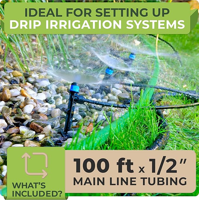 Carpathen 100 FT 1/2 Irrigation Tubing Mainline - Drip Irrigation Tubing Perfect for Push-To-Connect Garden Irrigation System, or as Blank Distribution Hose for Any Gardening Project