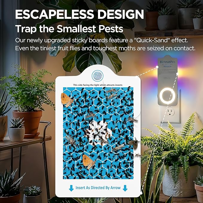 Flying Insect Traps+5 Refill Cartridges, 2026 2nd Gen, UV/Blue/Yellow Light Plug in Fly Trap & Indoor Bug Catcher for Gnats, No-Mess Bug Zapper, House & Fruit Flies, 7 * 24hrs Pest Control