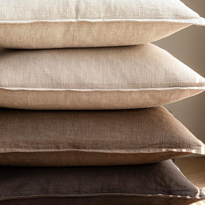 Foindtower Pack of 2, Decorative Linen Soild Throw Pillow Covers Soft Accent Cushion Case Boho Farmhouse Neutral Pillowcase for Couch Sofa Bedroom Living Room Home Decor 18 x 18 Inch Reddish Brown