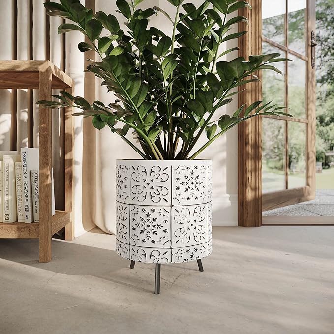 EverNest Tristan Neutral Minimal White and Black Modern Style Planter with Nyra Stand, SelectBase Plant Pots, Indoor Planter, Boho Home Decor, Minimalist Pot for Plants (Large, Black)
