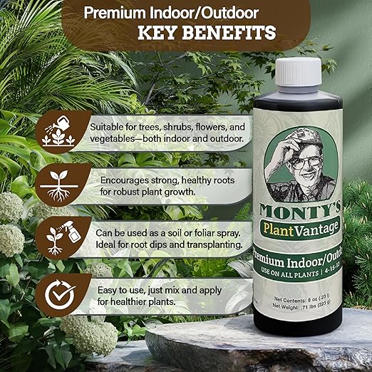 PlantVantage Premium Indoor and Outdoor Plant Food – NPK Fertilizer (4-15-12) with Zinc & Iron, Liquid Fertilizer for Vegetables, House Plant, & Trees - Indoor and Outdoor Plant Fertilizer – 8 oz