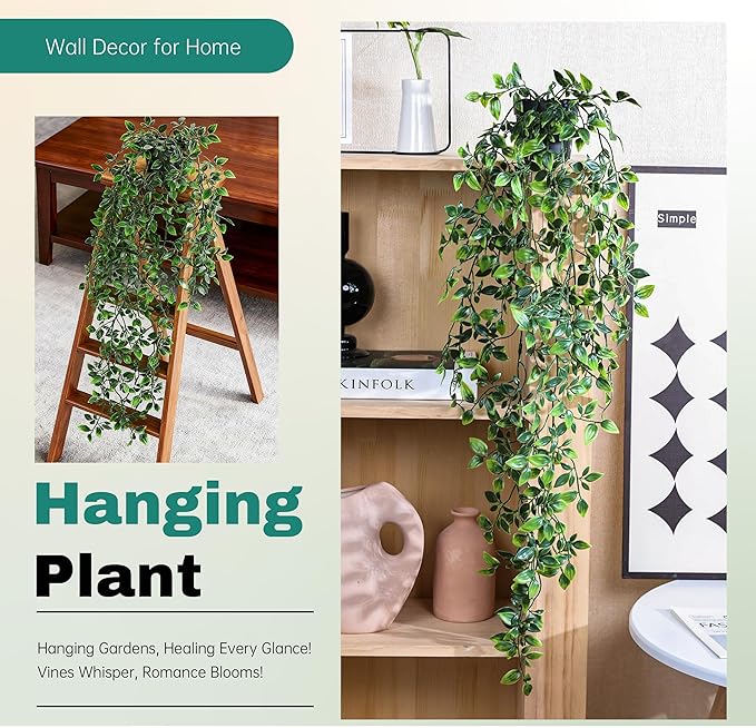 Der Rose 34'' Fake Plants Hanging Artificial Potted Plants Indoor and Outdoor for Home Bathroom Wall Shelf Office Decor (1Pack)