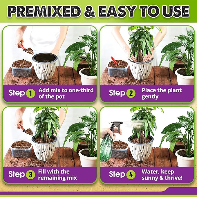 DUSPRO Recycle Money Tree Soil Indoor, Premium Coco Coir Perlite Mix and Pine Bark for Money Tree, Ideal Money Tree Soil for Healthy Growth and Nourishment (4 Quarts)