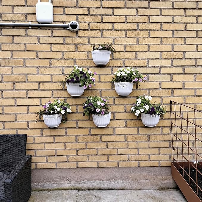 ORIMERC 8 Pack White Wall Hanging Planters Pots for Indoor Plants Wall Plants Holder with Drainage Hole Balcony Planters Railing Hanging Pot Fence Vertical Living Mount Outdoor with Hooks/Screws