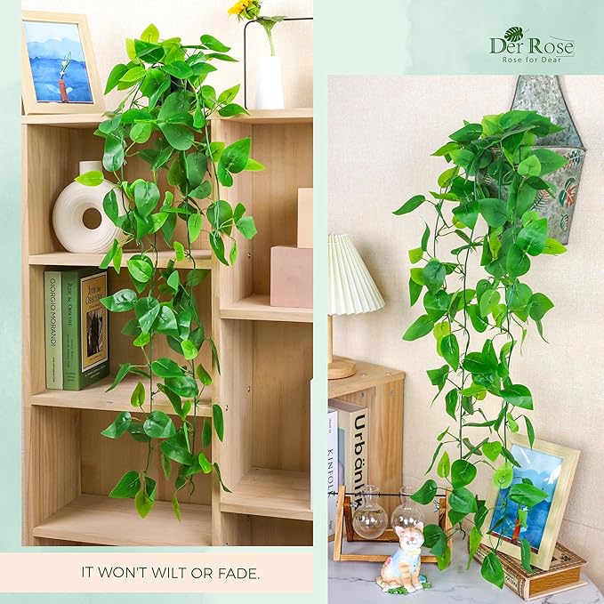 Der Rose 1Pcs 34'' Fake Hanging Plants Artificial Potted Faux Hanging Plants Indoor Pothos Vines for Home Bathroom Bedroom Wall Shelf Decor