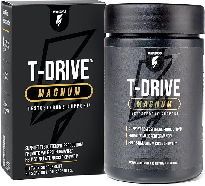 InnoSupps T-Drive Magnum Testosterone Booster Enhance Peak Performance Amplify Muscle Growth, Increase Libido & Energy Levels, Horny Goat Weed Tongkat Ali, Zinc, Fenugreek, Fat Burner 90 Caps/30 Days