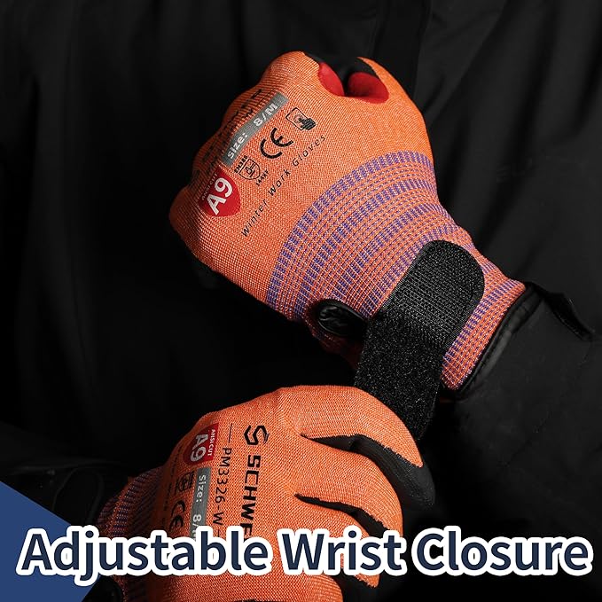 Schwer FreezeGuard-X Winter Work Gloves for Men and Women, ANSI A9 Cut Resistant Gloves for Extreme Protection, Freezer Glove With Super Grip, Thermal Insulated, PM3326-W (L,2 Pairs)