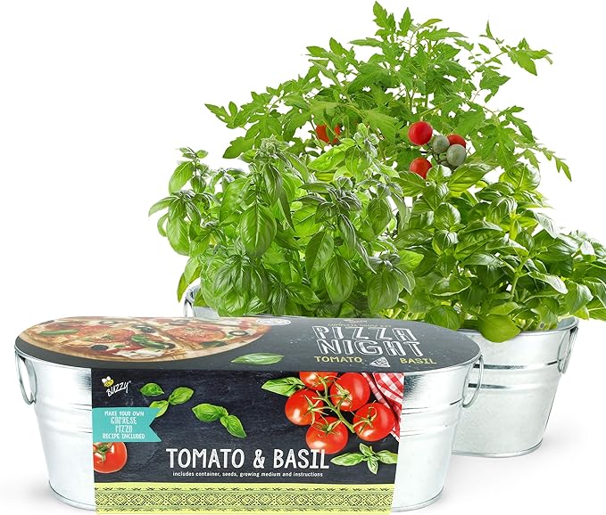 BUZZY Organic Windowsill Grow Kit | Pizza Night: Tomato and Basil | Best Gardening Gifts, Favors, Parties, Events, Unique, and Fun | Growth Guaranteed