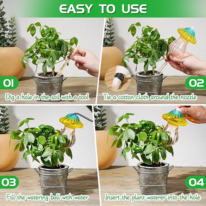 11 oz Large Plant Watering Globes, Glass Self Watering Globes, Gradient Color Mushroom Self Watering Planter Insert, Vacation Plant Watering Devices, Automatic Watering Bulbs (Large-2 Pack)