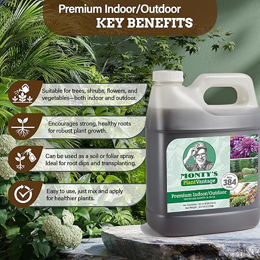 PlantVantage Premium Indoor and Outdoor Plant Food – NPK Fertilizer (4-15-12) with Zinc & Iron, Liquid Fertilizer for Vegetables, House Plant, & Trees - Indoor and Outdoor Plant Fertilizer – 32 oz