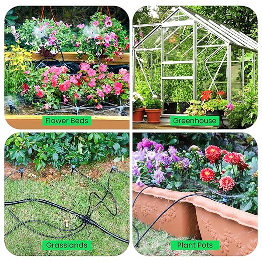 MIXC 247 FT Drip Irrigation System,Quick Connector Garden Watering System Automatic Sprinkler System Kit for Lawn Raised Bed Greenhouse Plant Watering System with 1/4'' Tubing,Drip Emitters,Connectors