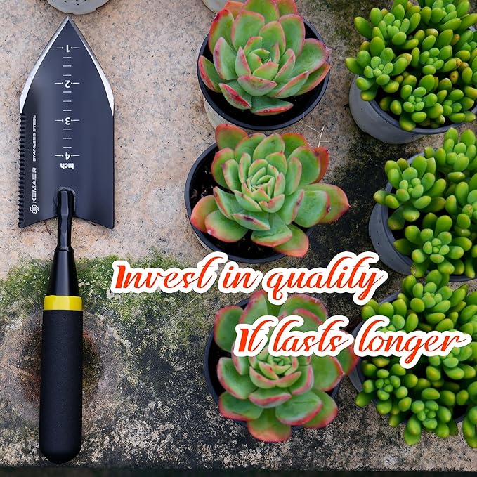 Kemaier Heavy - Duty Trowel Garden Tool - Stainless Steel Serrated Hand Shovel for Effortless Digging, Weed Control, and Precise Bulb Planting with Included Sheath