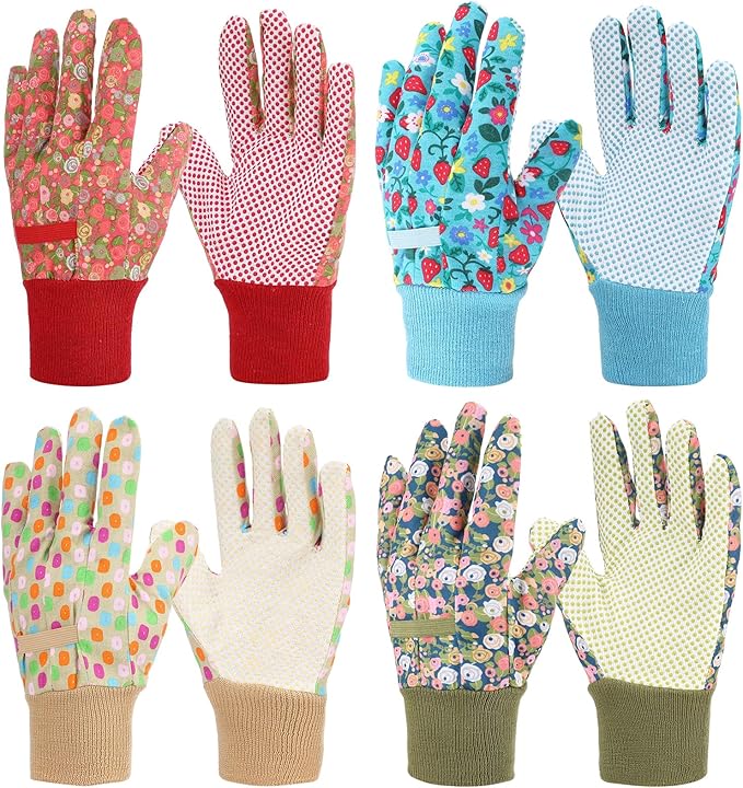 4 Pairs Gardening Gloves for Women Breathable Floral Garden Gloves with Non-Slip Grip Work Glove for Weeding Planting
