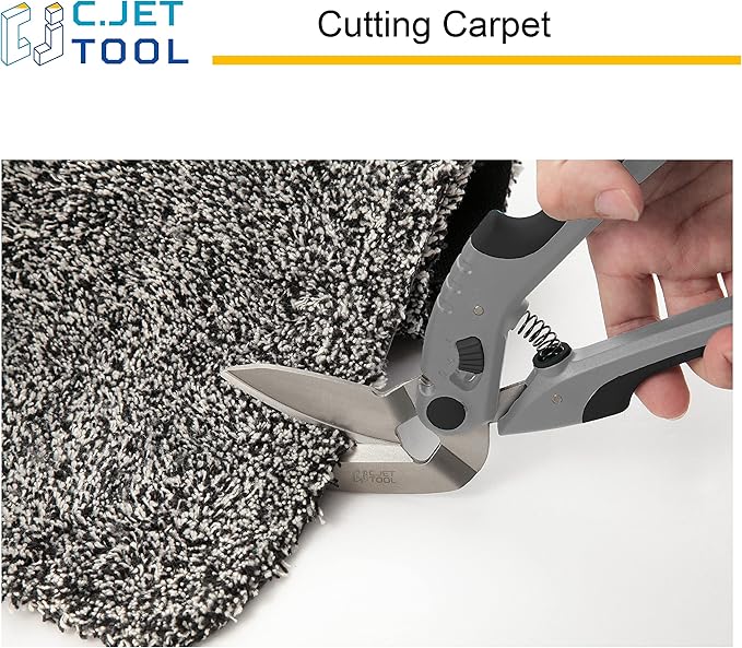 C.JET TOOL 10" Heavy Duty Scissors - Carpet Cutter, Industrial Multipurpose for Cardboard, Leather, Pruning, Gardening - Professional Soft Grip Stainless Steel (Black)