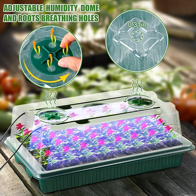 Saillong 4 Pack Seed Starter Tray with Grow Light, 80 Cell Indoor Greenhouse Seed Starting Set with Humidity Dome, 360° Full Spectrum LED, Smart Timer, 5 Brightness Levels for Germination