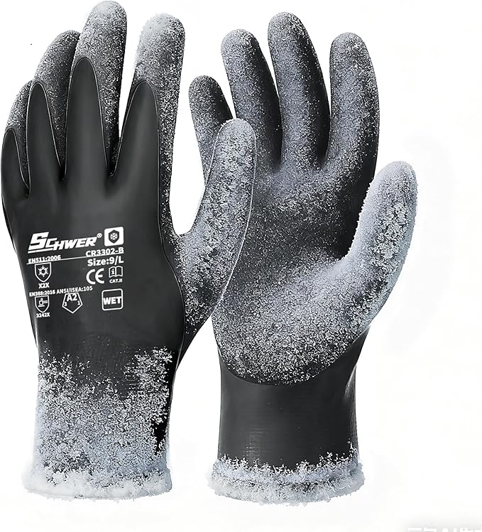 Schwer 100% Waterproof Winter Work Gloves, ANSI A2 Cut Resistant Freezer Gloves for Outdoor Cold Weather Keep Hands Warm, Thermal Insulated Gloves for Shoveling Snow, Ice Fishing, Super Grip, XXL