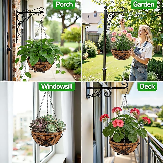QCQHDU 3 Pack 10 inch Metal Hanging Orchid Baskets for Plants Outdoor, Hanging Orchid Planter Basket with Coco Liners, Orchid Pots with Holes for Garden, Patio, Deck, Porch Plants(Butterfly)