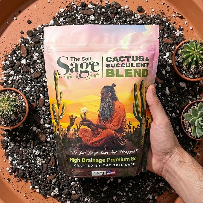 The Soil Sage 2.5 Dry Qt Cactus & Succulent Potting Soil Mix, USA Made - Gritty, Fast Draining, Soilless, Root Boosting, Peat-Free - Growth of Cactus, Succulents, Jade, Aloe Vera