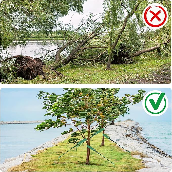 3 Pcs Heavy Duty Steel Tree Stake Kit, Tree Supports for Leaning Tree Protection with 3 PCS 11.8" Steel Tree Stakes, 3 PCS 15.8" Tree Straps，32.8 FT Rope