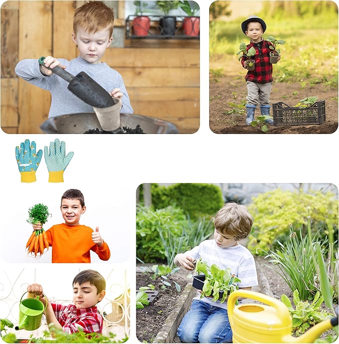 PROMEDIX P Kids Garden Gloves 3-6 Years Old Children Gardening Gloves, 2- Pair Pack，Blue
