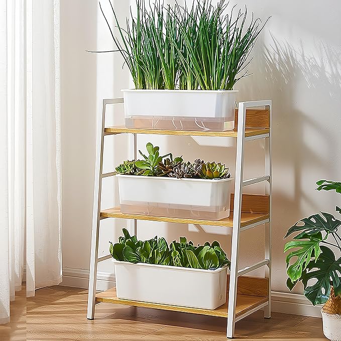 FAMZ Self Watering Pots for Indoor Plants 3 Pack Transparent Rectangular Planter, Vegetable Planters for Windowsill Patio Garden Balcony Home Porch Yard Indoor Outdoor, White